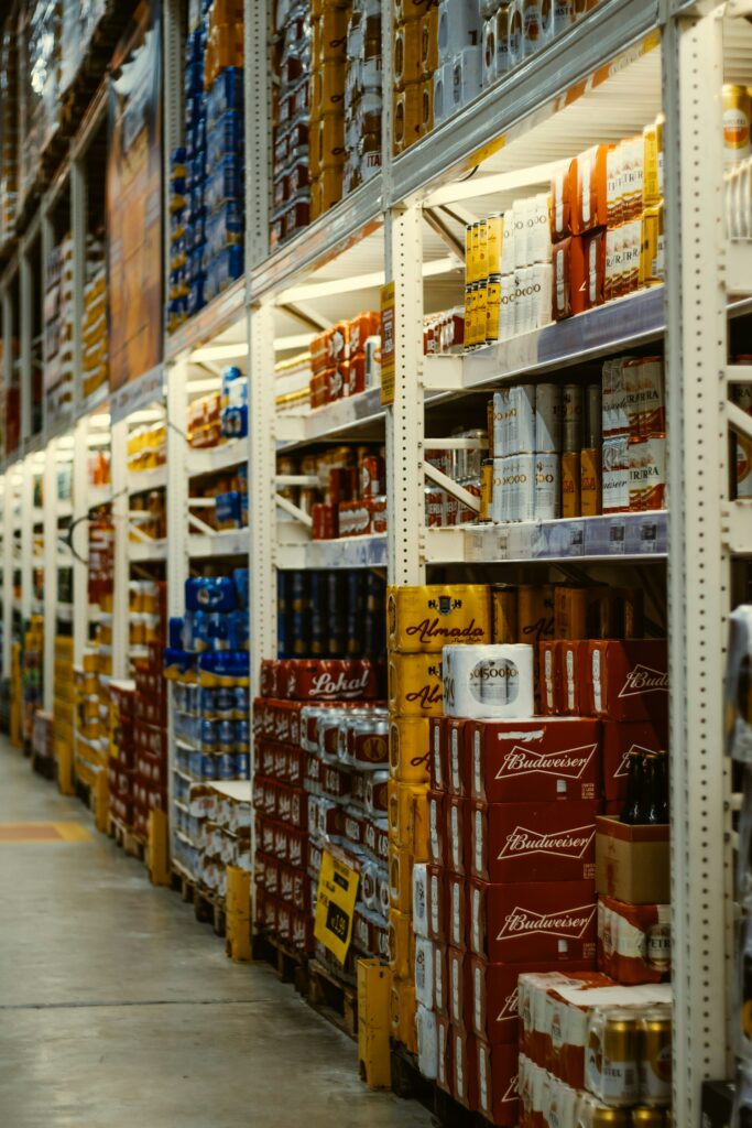 Neatly faced packaged products on a shelf, representing consistent product presentation